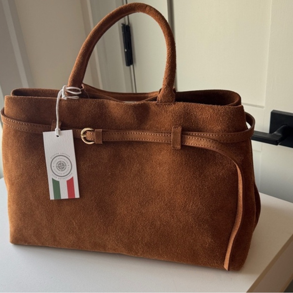 Viola Castellani Ciao! Made in Italy- Genuine Leather Brown Suede Satchel